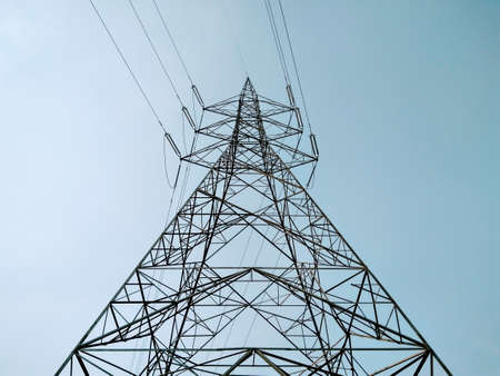 High voltage electric tower with sky background