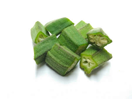 A picture of ladyfinger slices on a white backgroundの写真素材