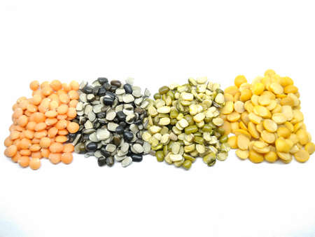 A picture of mixed lentils isolated on a white background