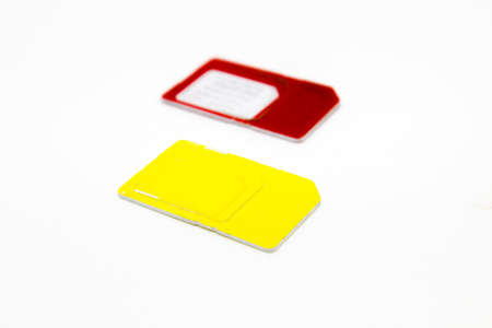 Sim card isoalted on white background with selective focus