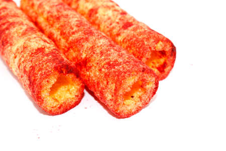 Crispy and spicy roll on white background with selective focusの写真素材