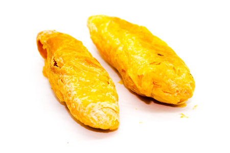 Baguette on white background with selective focus