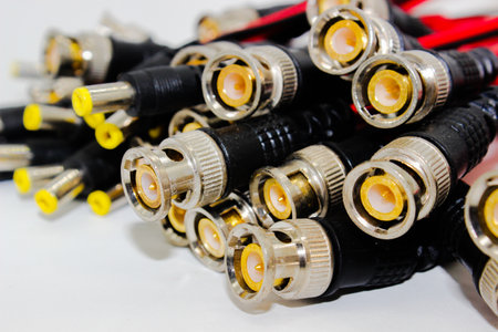 CCTV cable BNC Connector with Copper Cable isolated on white backgroundの写真素材