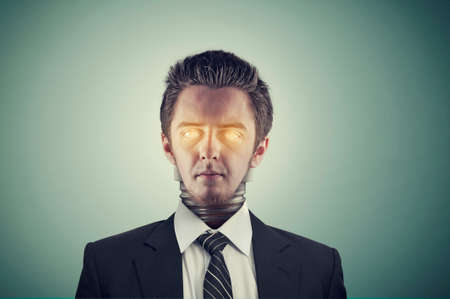 Business man with a lightbulb in place of head sugesting idea or intelligence.の写真素材