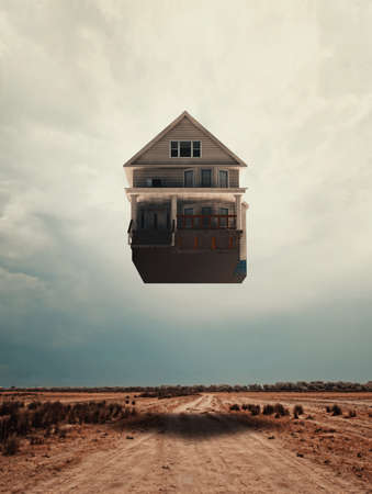 House take off from the ground to the sky. の写真素材