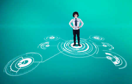 Businessman standing in the middle of a network .