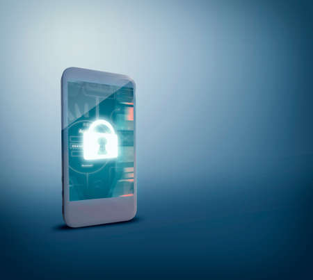 Security for safety from mobile phone. Security concept. 3d renderの写真素材