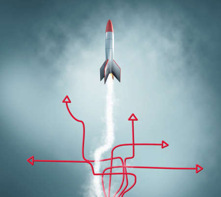 Arrows paths and a rocket rising up.
