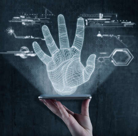 Artificial intelligence robot concept . Futuristic user interface data and information .