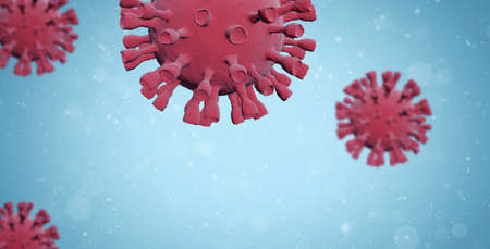 Microscopic view of a infectious virus. Group of virus cells.  3D illustration of Coronavirus cellsの写真素材