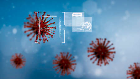 Microscopic view of a infectious virus. Virus study tests. Studying for a vaccine ..  3D illustration of Coronavirus cell.の写真素材