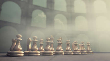 Chess pieces in the arena ready for battle . This is a 3d render illustration .の写真素材