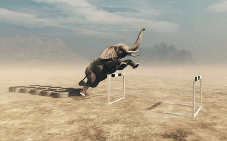 Elephant in front of training tire . Get fit and weight loss concept . This is a 3d render illustration .の写真素材
