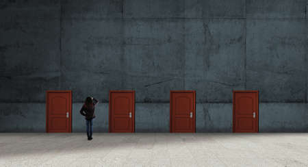 Multiple doors  on a wall .  Difficult decision concept . This is a 3d render illustration . の写真素材