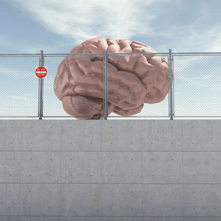 Human brain closed in a cage . Limited mind and boundaries concept . This is a 3d render...