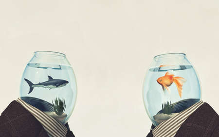 Two businessman meeting . Different mindsets concept . Beginner learning from mentor . Business mentorship . This is a 3d render illustration .の写真素材