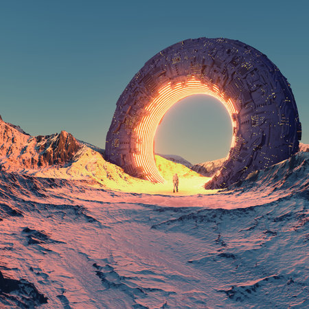 Fantasy scenery at the mountains . This is a 3d render illustration .の写真素材