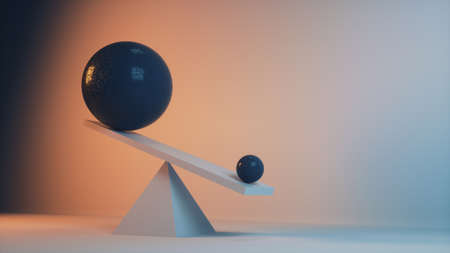 Two sphere of different sizes in balance . Mindset and skill concept . This is a 3d render illustration .の写真素材