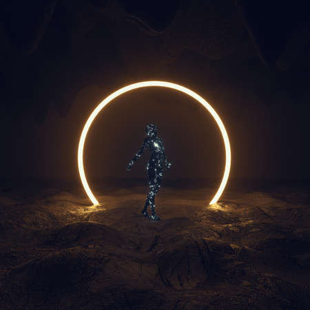 Futuristic robot with  glowing  circuits . Cyberspace and  technology concept .This is a 3D Illustration.の写真素材