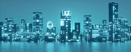 Sci fi city on blue background . Innovation and futuristic concept . This is a 3d render...