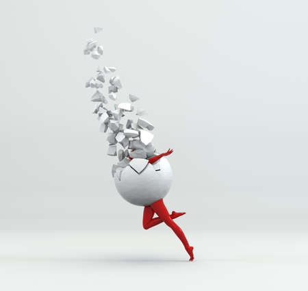 Human body inside a spheric rock escaping . Mindset change and escape concept . This is a 3d render illustration .の写真素材