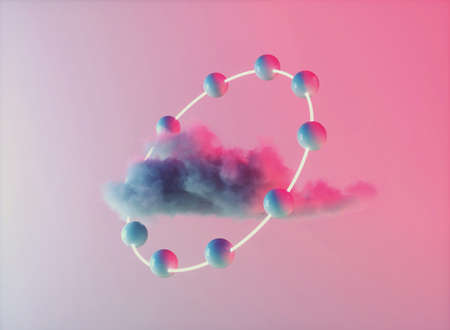Cloud with neon light. Futuristic media network concept. This is a 3d render illustrationの写真素材
