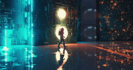 Futuristic space station and an astronaut . Sci fi and fantasy concept . This is a 3d render...