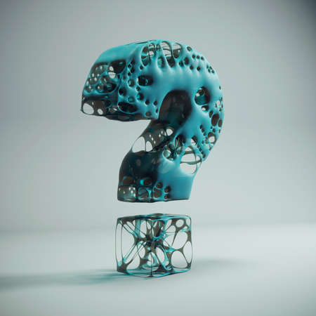 Abstract dissolving question mark . Solving problems and brainstorming solutions concept . This is a 3d render illustration .の写真素材