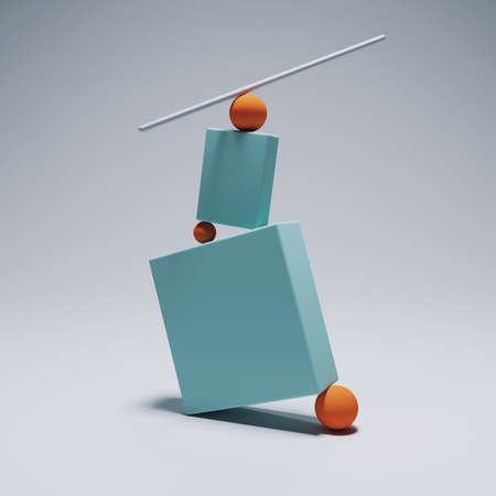 Geometrical shapes in balance . Impossible balance and confidence concept . This is a 3d render...