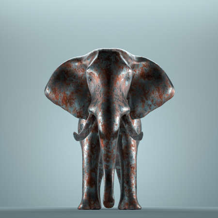 Elephant made of rusty metal. Be different and mindset concept . This is a 3d render illustration .の写真素材