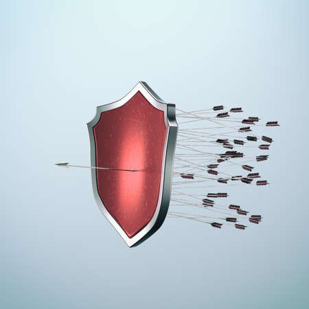 Shield full of missing arrows and one successful . Trial and error .  Never give up concept . This...