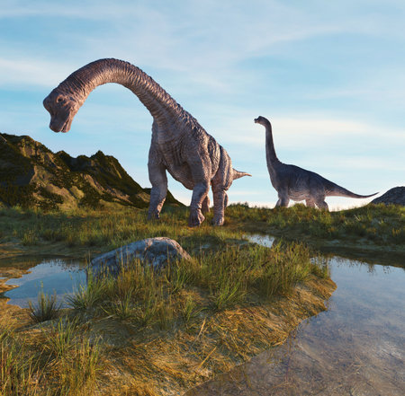 Brachiosaurus at the mountains . This is a 3d render illustration.の写真素材