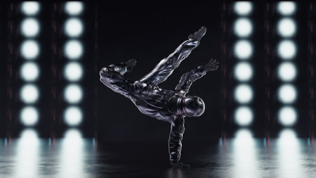 Astronaut dances on stage . Metaverse and virtual reality concept . This is a 3d render illustration...