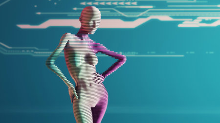 Futuristic female robot with technology background . This is a 3d render illustration .の写真素材