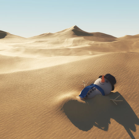 Snowman in the desert . Impossible and ambition concept . This is a 3d render illustration .の写真素材