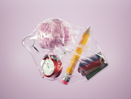 Objects plastic wrapped together . Self improvement and self development concept . This is a 3d...