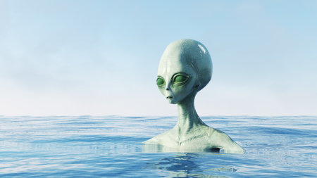 Alien lost in the ocean . This is a 3d render illustration .の写真素材