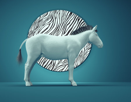Zebra without texture . Behaviour change and open minded concept . This is a 3d render illustration.の写真素材
