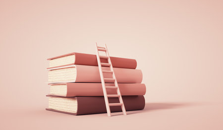 Ladder on a stack of books. Self development and education concept . This is a 3d render illustration.の写真素材