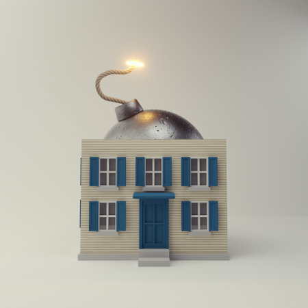 Conceptual bomb inside a house . Home insurance and caution concept . This is a 3d render illustration.の写真素材