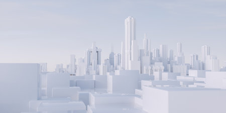 Futuristic white city . Real estate and innovation concept . This is a 3d render illustration.の写真素材