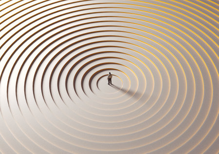 Man standing in the center  of cylindrical stairs . Progress and self development concept . This is a 3d render illustration.の写真素材