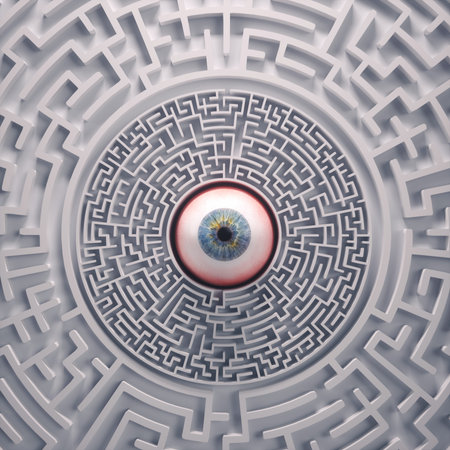 Eye in the middle of a complicated maze . Brainstorming and vision concept . This is a 3d render illustration .の写真素材