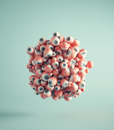 A group of human eyes floating together . Target audience and social media concept . This is a 3d render illustration.の写真素材