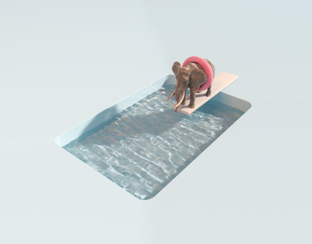 Elephant wearing a swim belt at the pool. Travel and adventure concept. This is a 3d render illustration .の写真素材