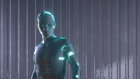 Futuristic male robot . Artificial intelligence and innovation concept . This is a 3d render illustration .の写真素材