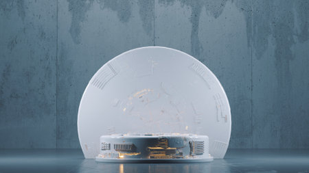 Futuristic platform with neon lights . This is a 3d render illustration.の写真素材