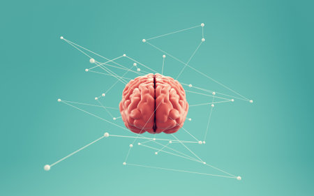 Human brain with dots and lines around it . Brainstorming and artificial intelligence concept . This...