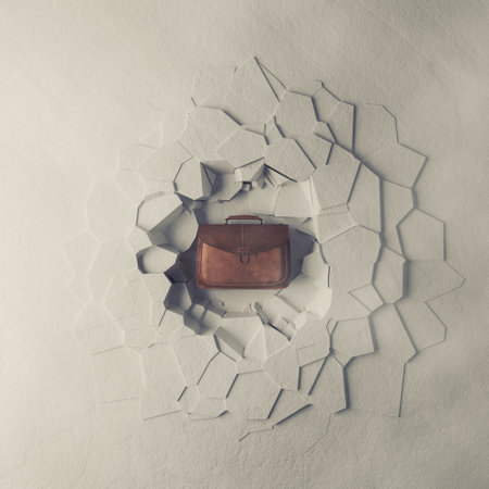 Fallen briefcase make a hole in the ground . Job offer and recruiting concept . This is a 3d render illustration.の写真素材
