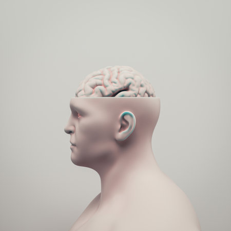 Conceptual men with half head and his brain out . Artificial intelligence concept . This is a 3d render illustration.の写真素材